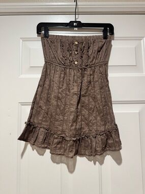 Brown Strapless Ruffle-Hem Women's Top